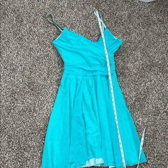 Vintage Necessary Objects Turquoise Faux Wrap Mesh Formal Midi Dress - Picture 14 of 15